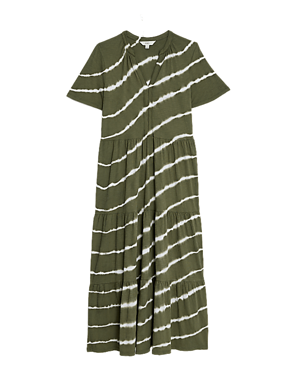 Pure Cotton Printed V-Neck Midi Tiered Dress