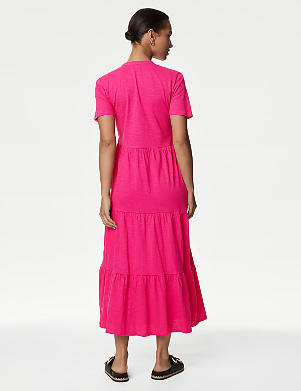 Pure Cotton Jersey V-Neck Midi Tiered Dress - CZ
