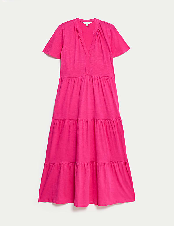 Pure Cotton Jersey V-Neck Midi Tiered Dress - CZ