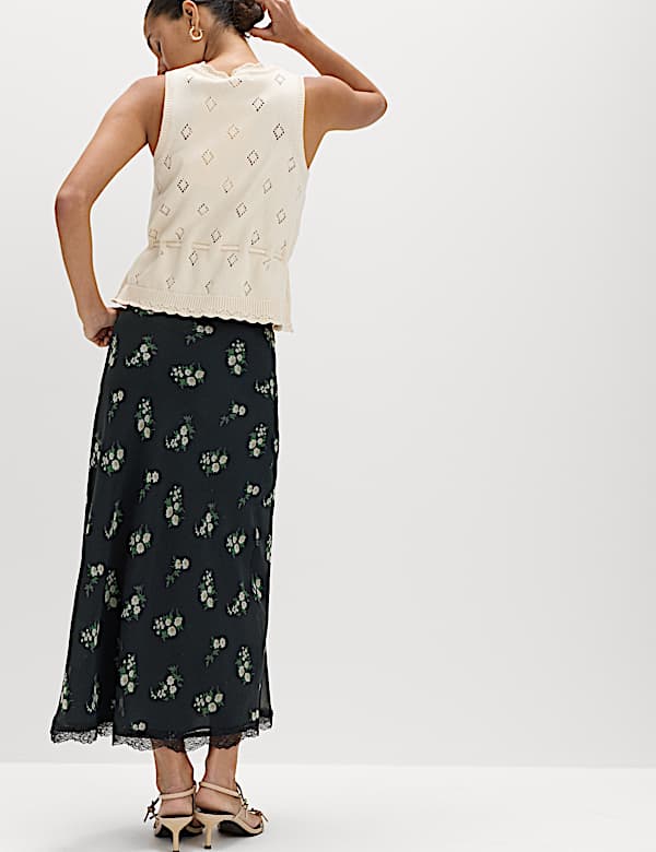 Floral Lace Detail Midi Slip Skirt - PL