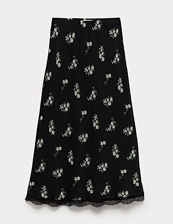 Floral Lace Detail Midi Slip Skirt - PL