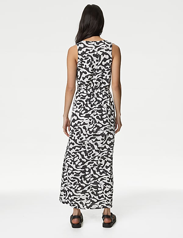 Linen Rich Printed Midi Waisted Dress