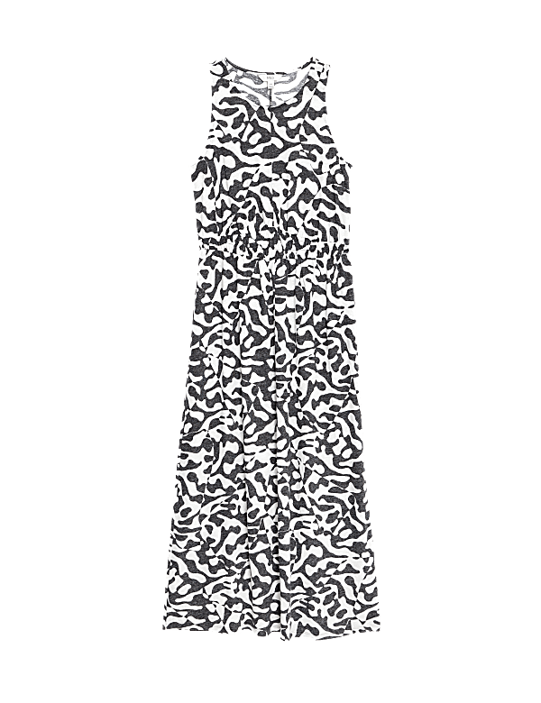Linen Rich Printed Midi Waisted Dress