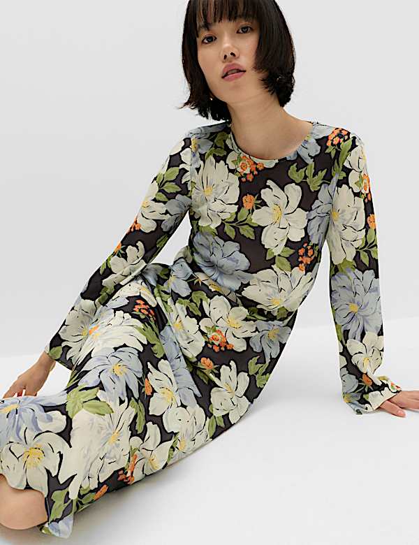 Satin Floral Midaxi Column Dress - JO