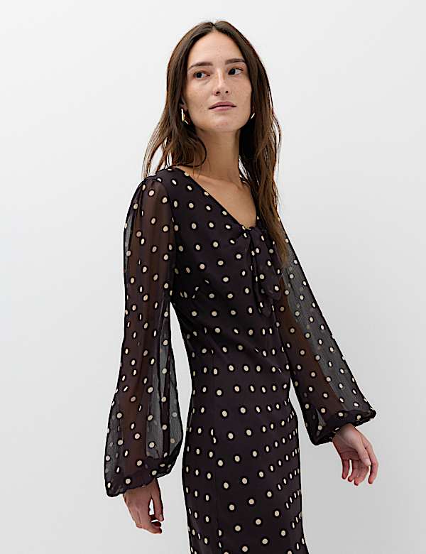 Chiffon Spot Print Midi Tea Dress - UA