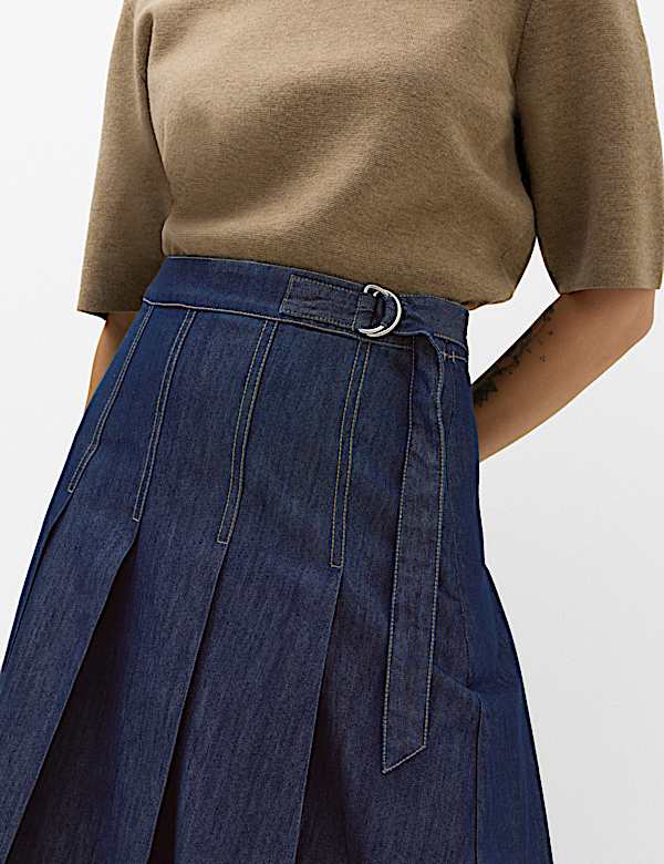 Denim Pleated Midi Skirt - CY