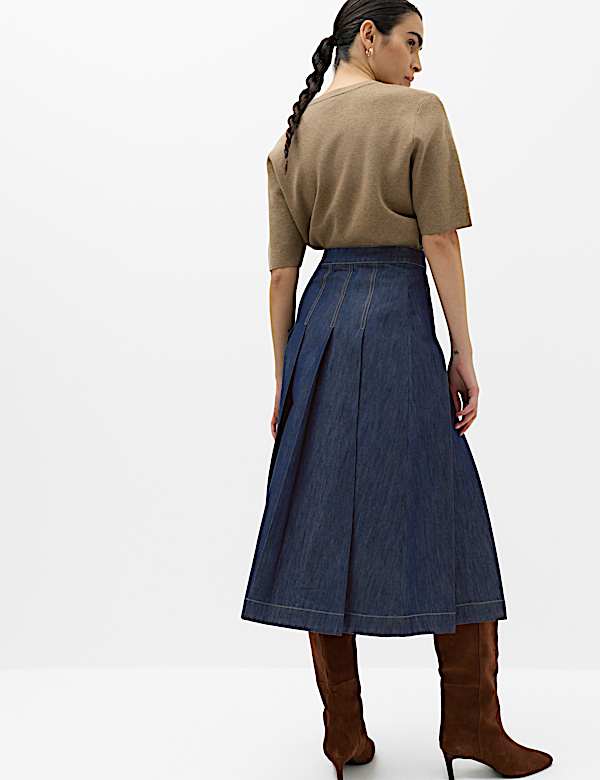 Denim Pleated Midi Skirt - CY