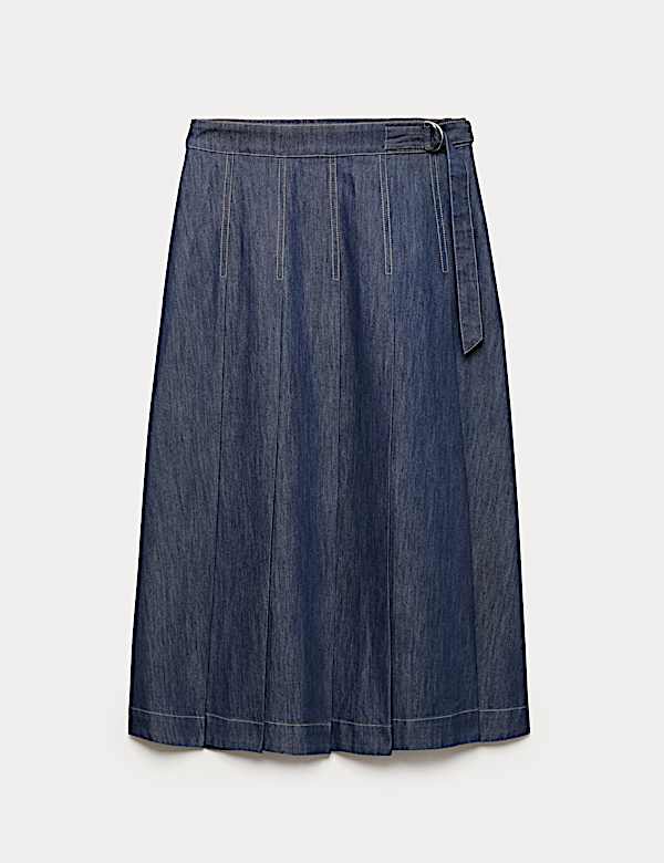 Denim Pleated Midi Skirt - CY