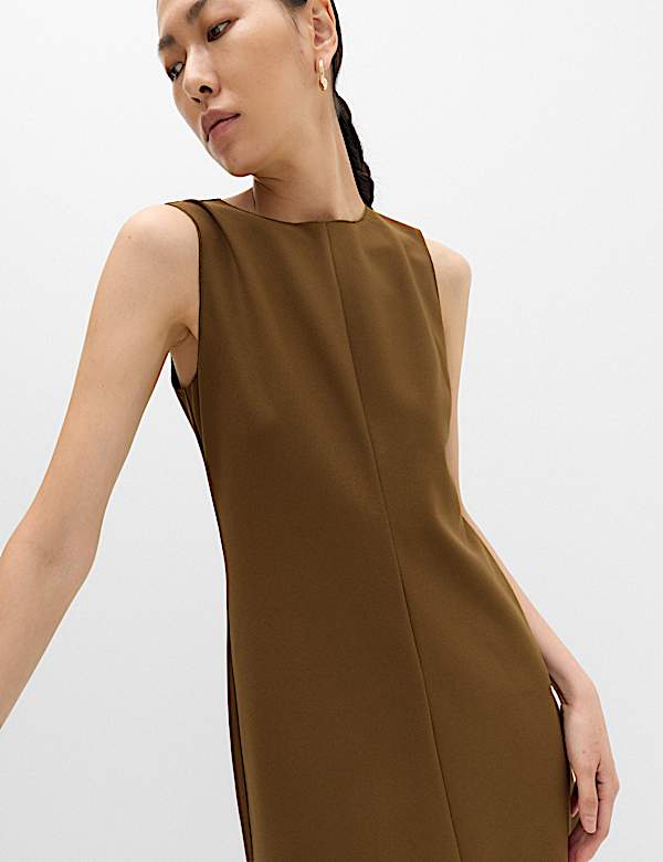 Gaun Kolom Midi Jersey Leher Bundar - ID
