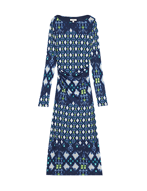 Mesh Jersey Printed Midi Column Dress