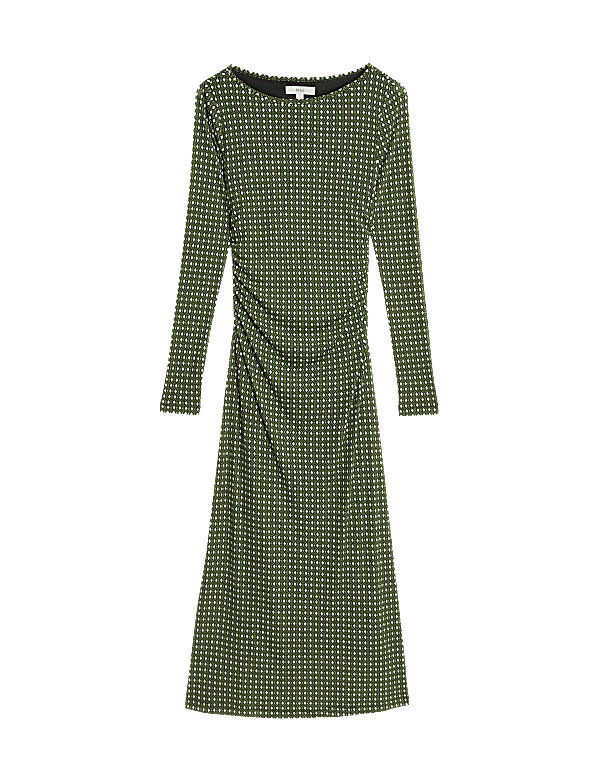Mesh Jersey Printed Midi Column Dress