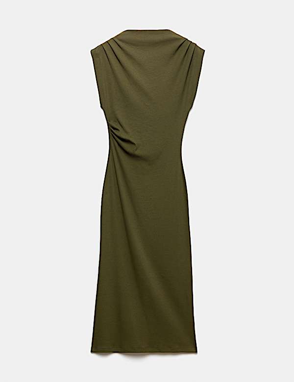 Robe pr&egrave;s du corps midi en coton &agrave; col montant - LU