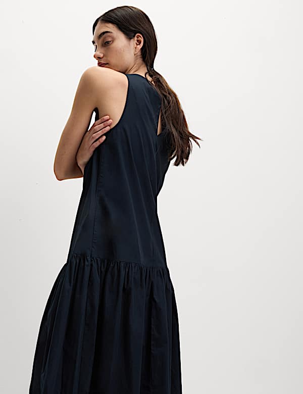 Pure Cotton Midaxi Drop Waist Tiered Dress