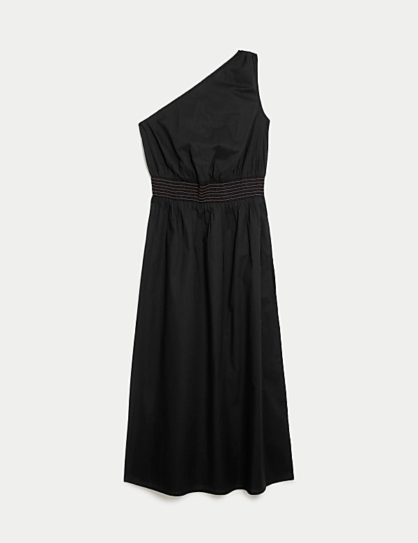 Pure Cotton One Shoulder Midi Waisted Dress - IS
