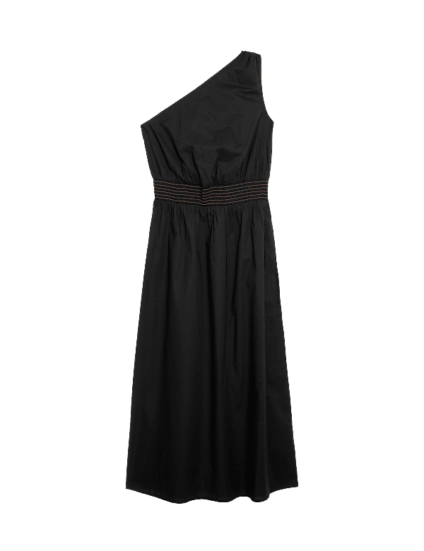 Pure Cotton One Shoulder Midi Waisted Dress