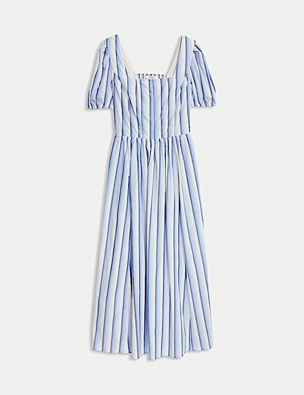 Pure Cotton Striped Midi Waisted Dress - ES