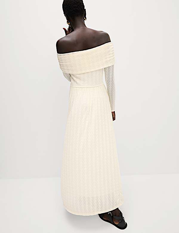 Jersey Lace Bardot Midi Waisted Dress - NL