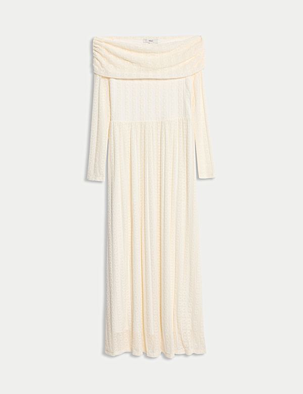 Jersey Lace Bardot Midi Waisted Dress - NL