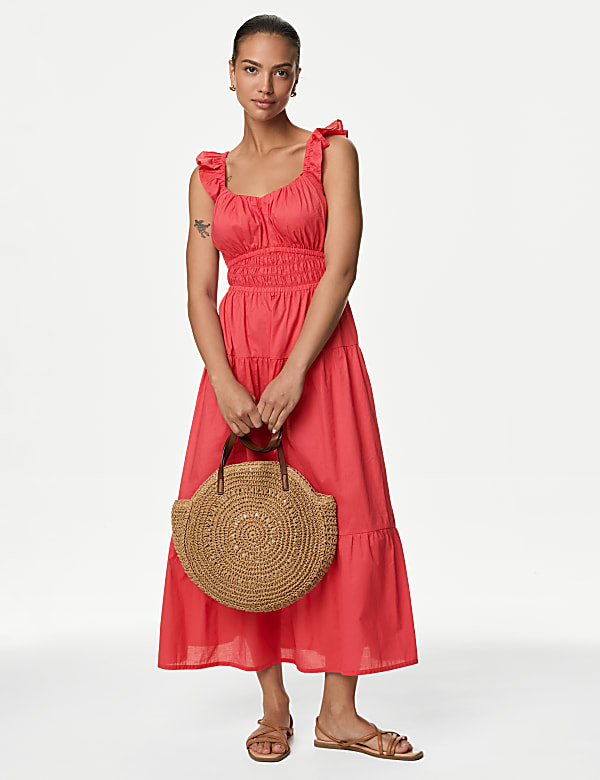 Pure Cotton Sweetheart Neckline Midi Dress