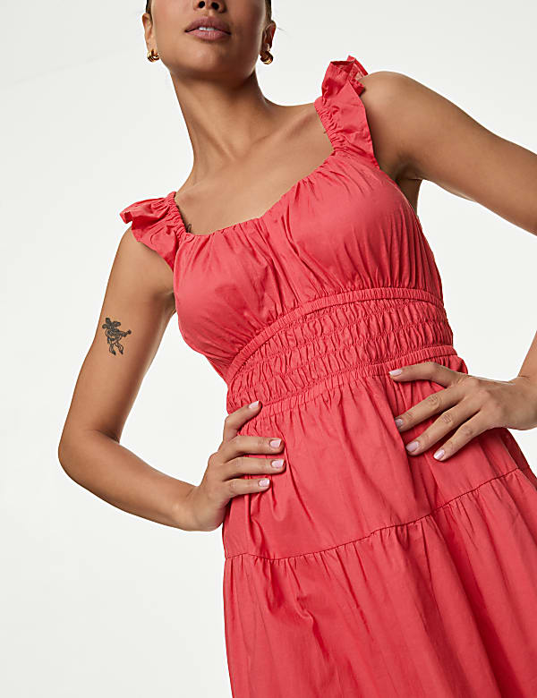 Pure Cotton Sweetheart Neckline Midi Dress