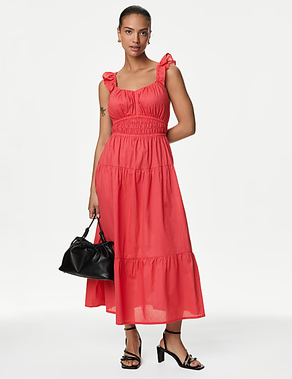 Pure Cotton Sweetheart Neckline Midi Dress