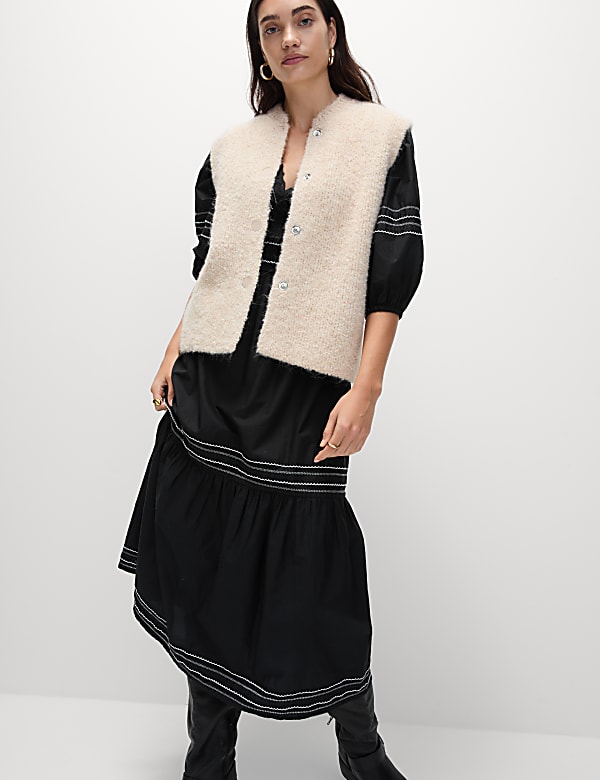 Pure Cotton Embroidered Midi Waisted Dress - LV