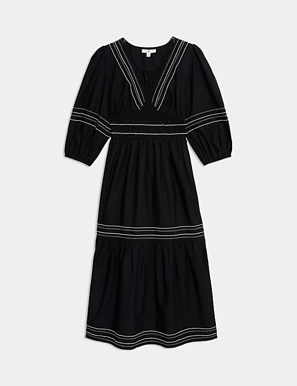 Pure Cotton Embroidered Midi Waisted Dress - LV