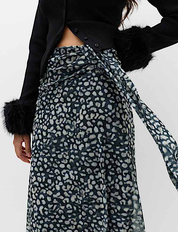 Animal Print Knotted Midi A Line Skirt - JO