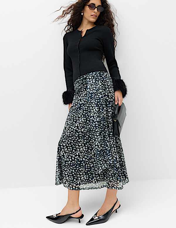 Animal Print Knotted Midi A Line Skirt - JO