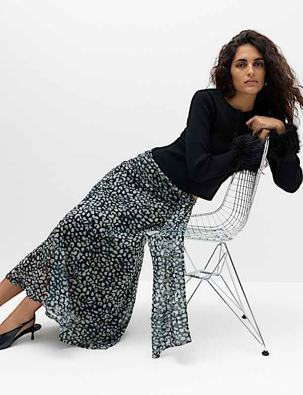 Animal Print Knotted Midi A Line Skirt - JO