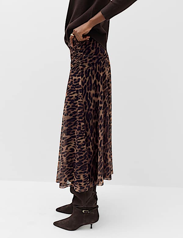 Animal Print Mesh Midi A-Line Skirt - CN