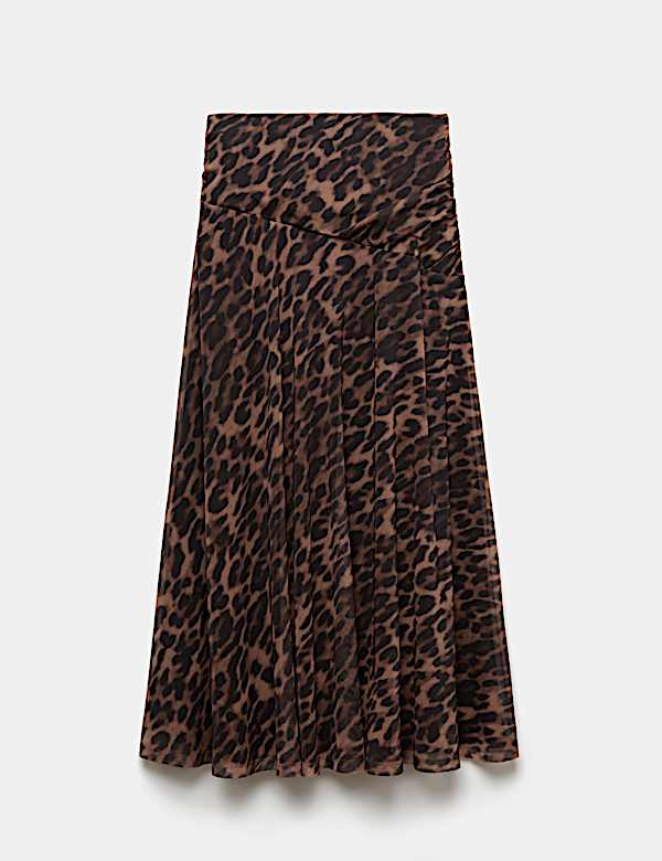 Animal Print Mesh Midi A-Line Skirt - CN