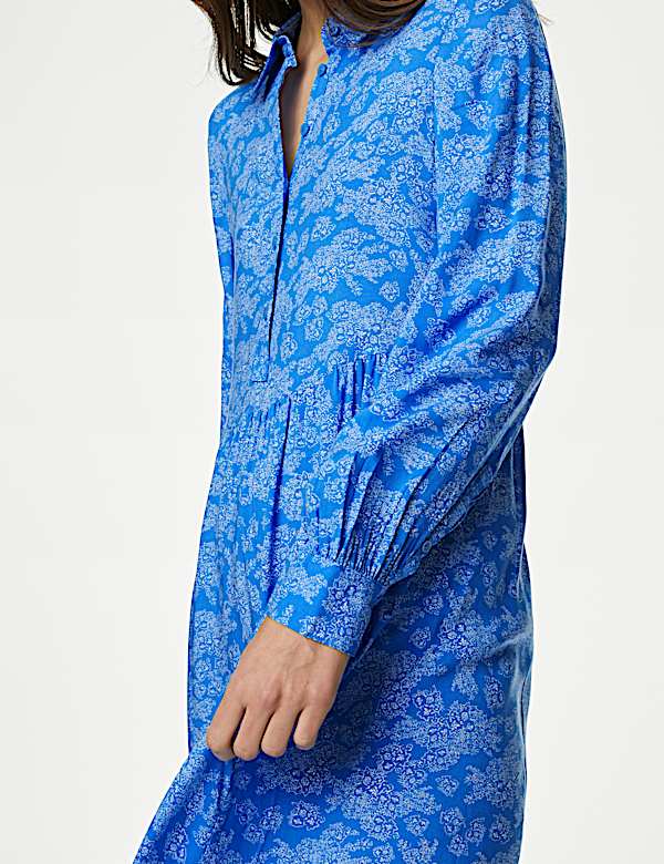 שמלת חולצה באורך מידי עם הדפס וכפתורים מלפנים - IL