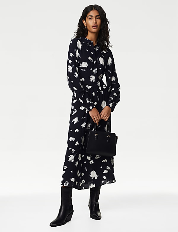 Printed Button Front Midi Shirt Dress