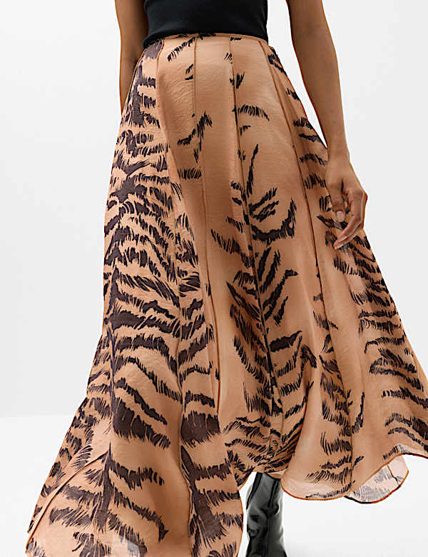 Animal Print Box Pleat Midi Circle Skirt - MV