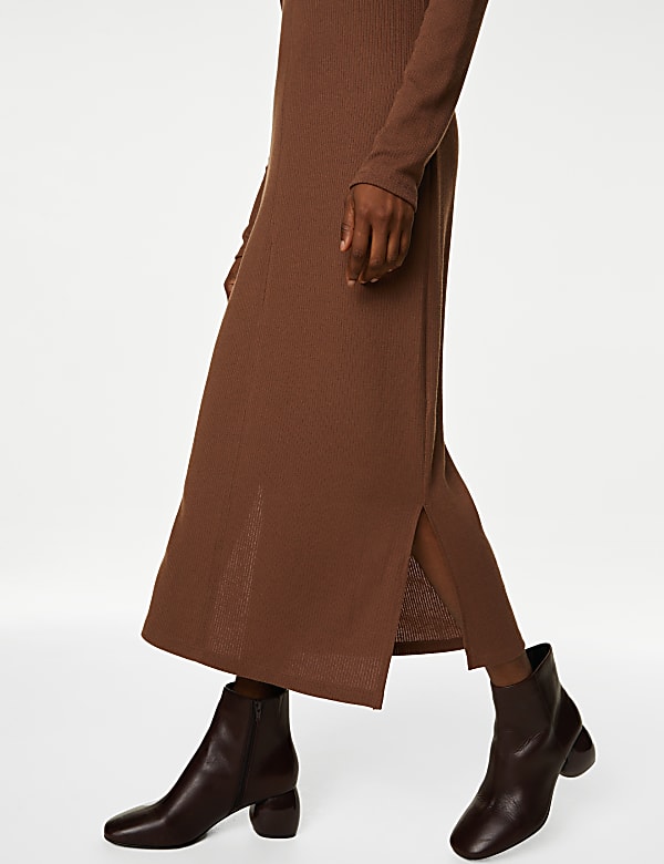 Ribbed V-Neck Midi Column Dress