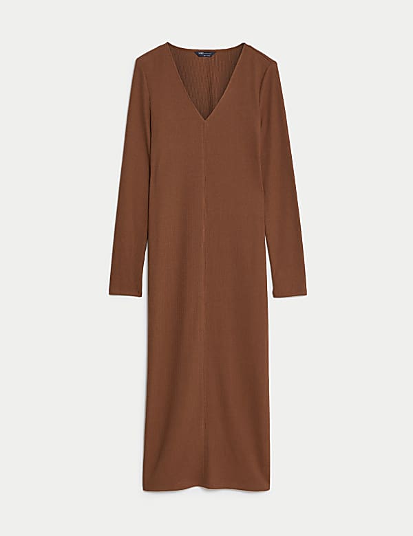 Ribbed V-Neck Midi Column Dress - LT