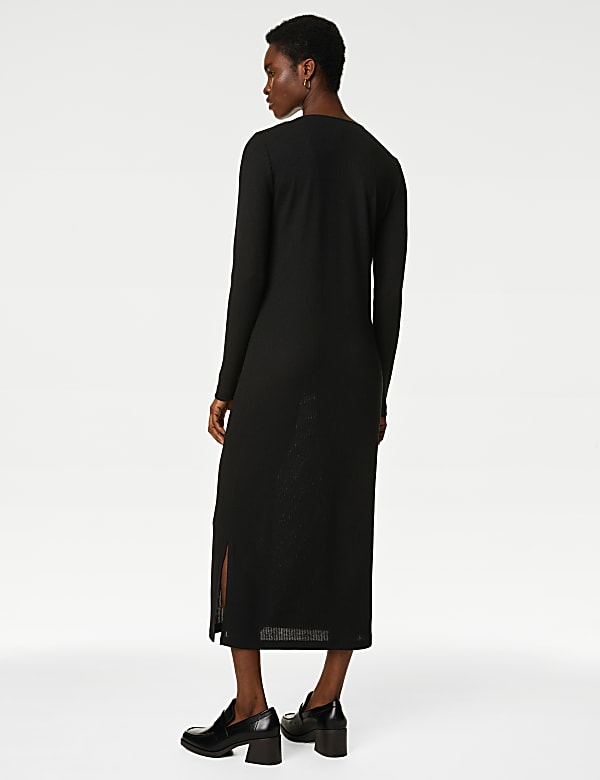 Ribbed V-Neck Midi Column Dress