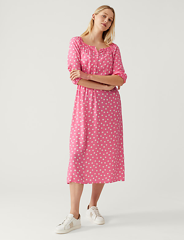 Printed Square Neck Midi Tea Dress
