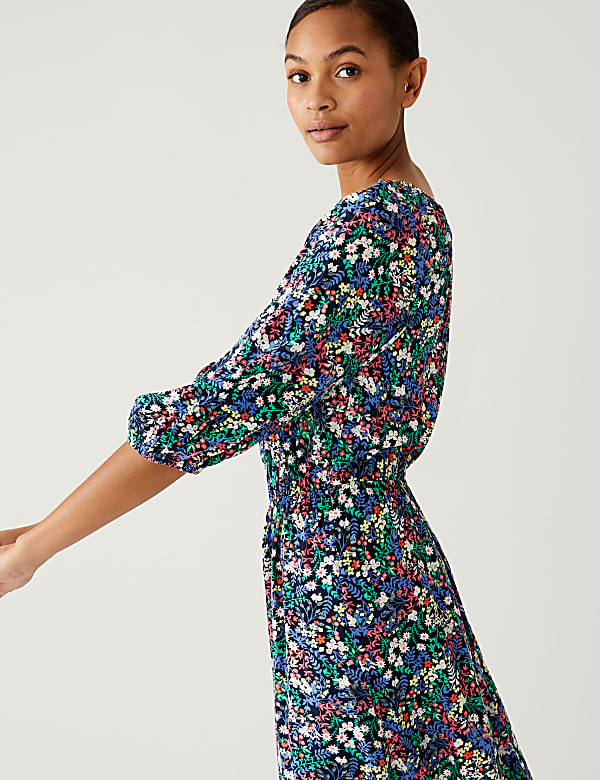 Printed Square Neck Midi Tea Dress