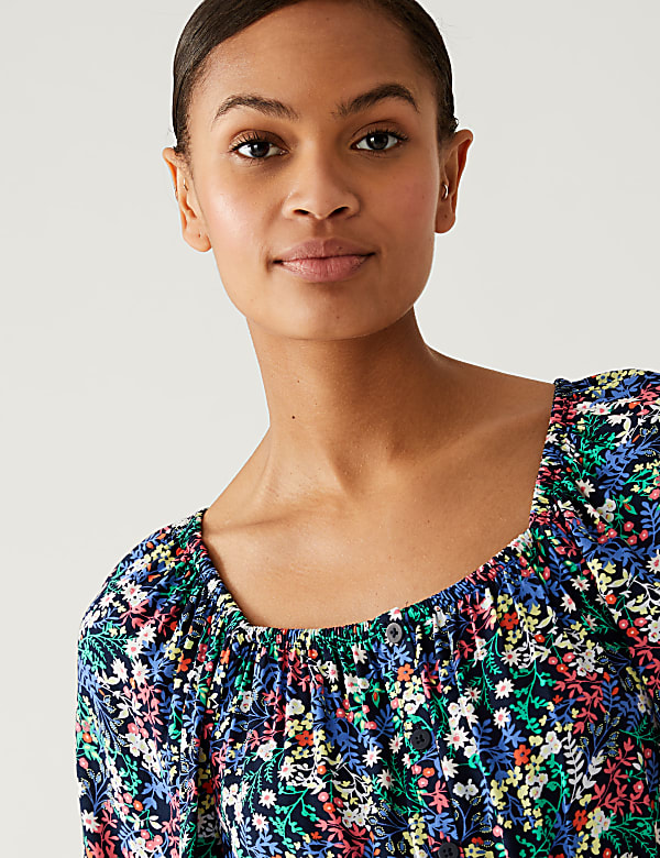 Printed Square Neck Midi Tea Dress