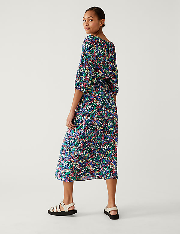 Printed Square Neck Midi Tea Dress