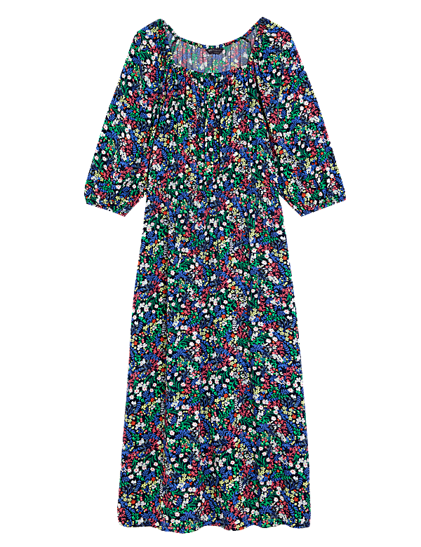 Printed Square Neck Midi Tea Dress