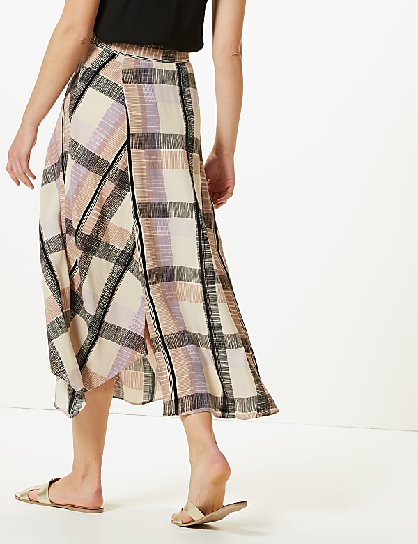Checked Asymmetric Midi Skirt