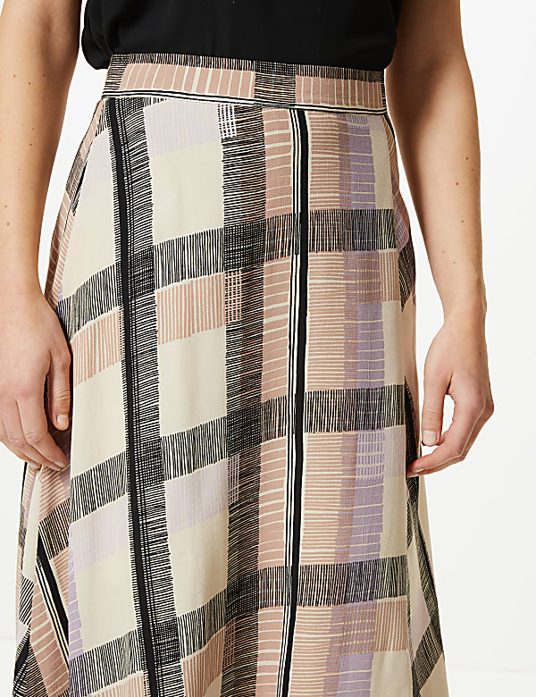 Checked Asymmetric Midi Skirt