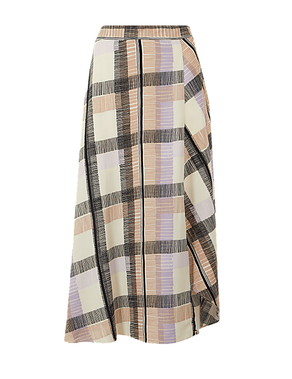Checked Asymmetric Midi Skirt