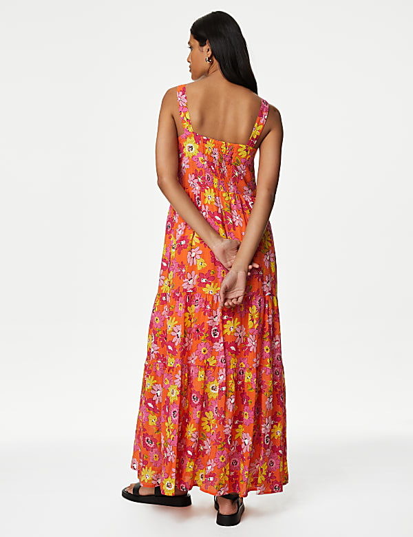 Cotton Blend Printed Maxi Tiered Dress