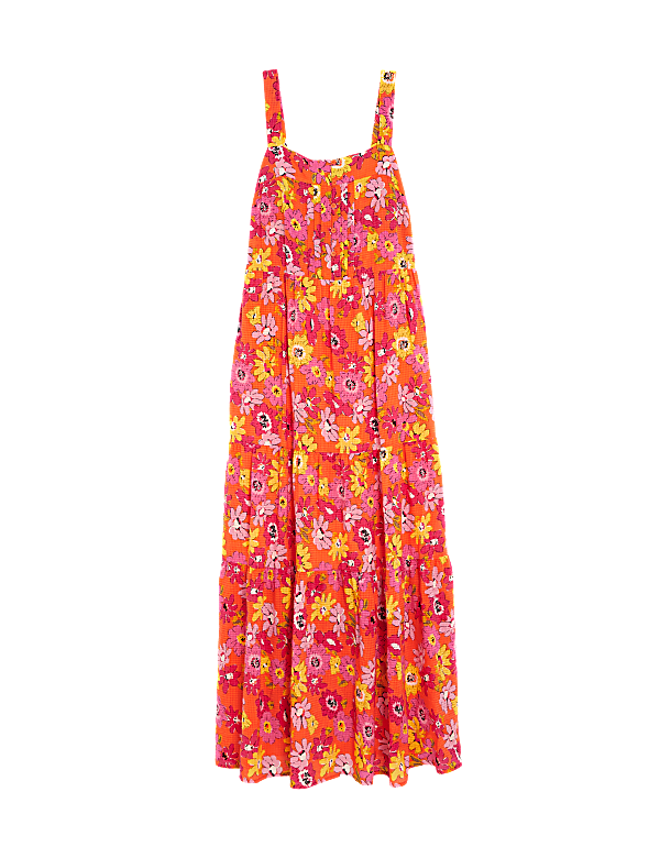 Cotton Blend Printed Maxi Tiered Dress