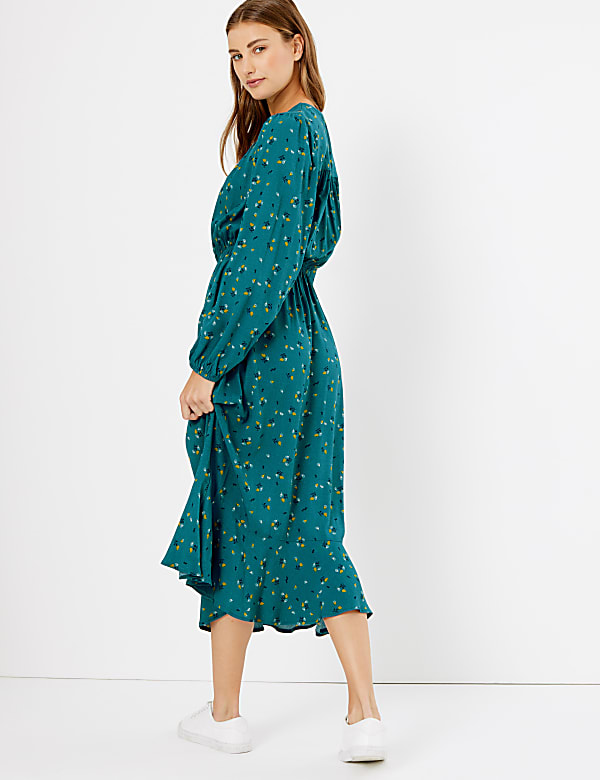 Floral Print Waisted Midi Dress