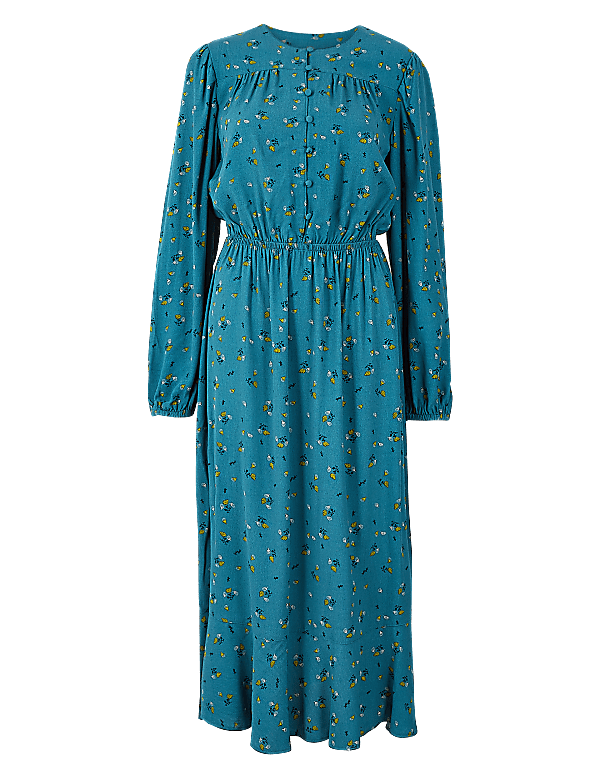 Floral Print Waisted Midi Dress